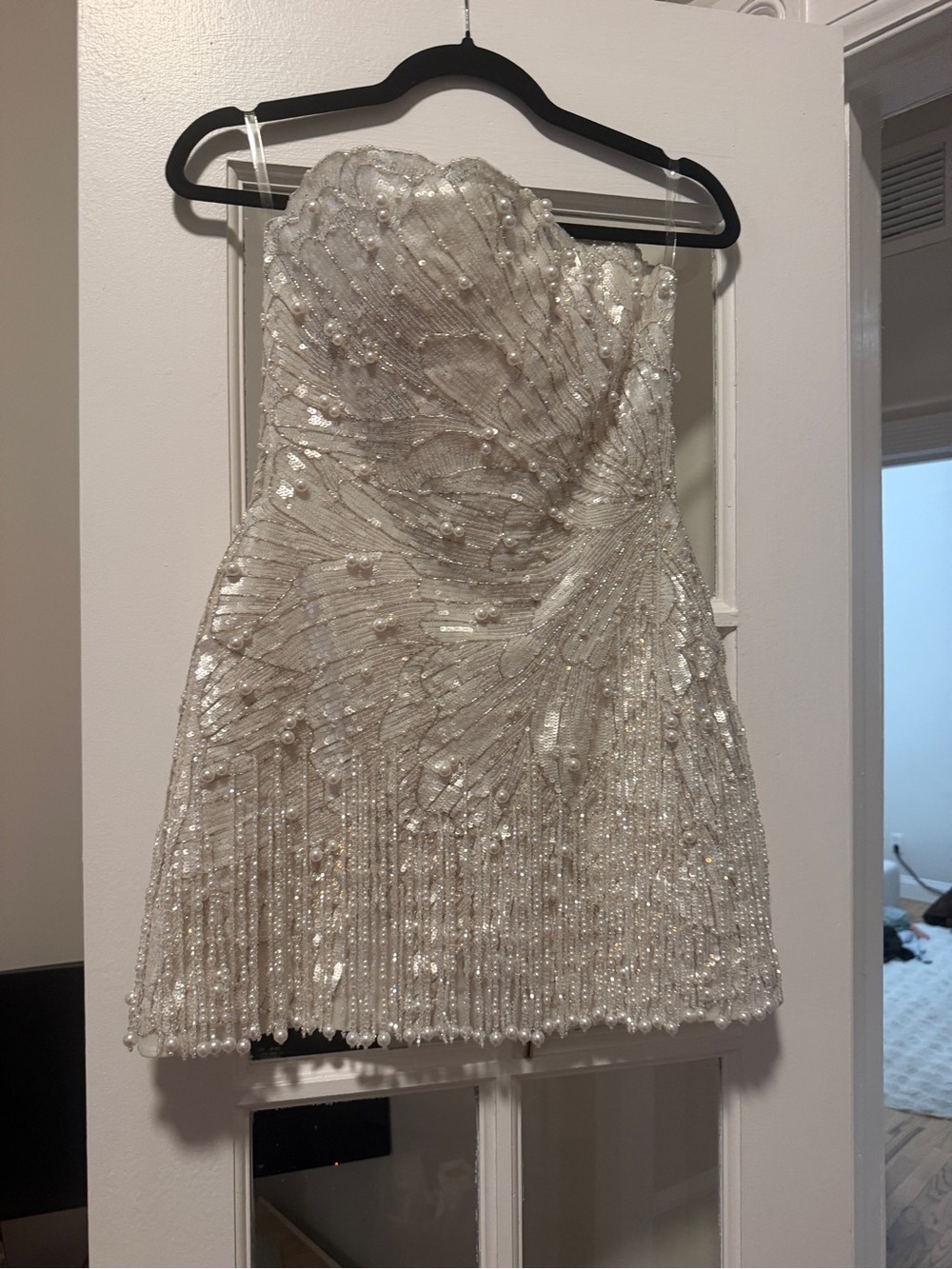 Backless white Sequin Mini Dress with Lace-Up Back - bridal after party - Picture 9 of 13